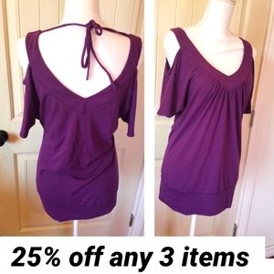 Cold shoulder purple casual top shirt blouse Vintage